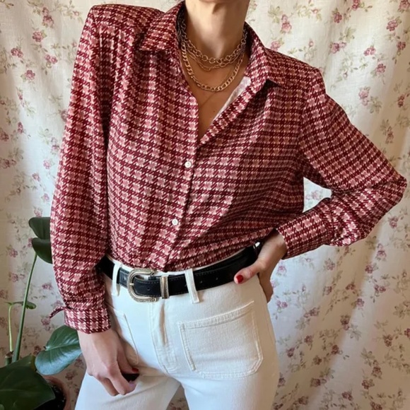 Grand n Greene Sz L Collared Neck Button Down Chest Pocket Printed Blouse Top - Picture 1 of 8